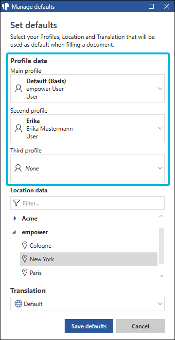 Set Default Profiles