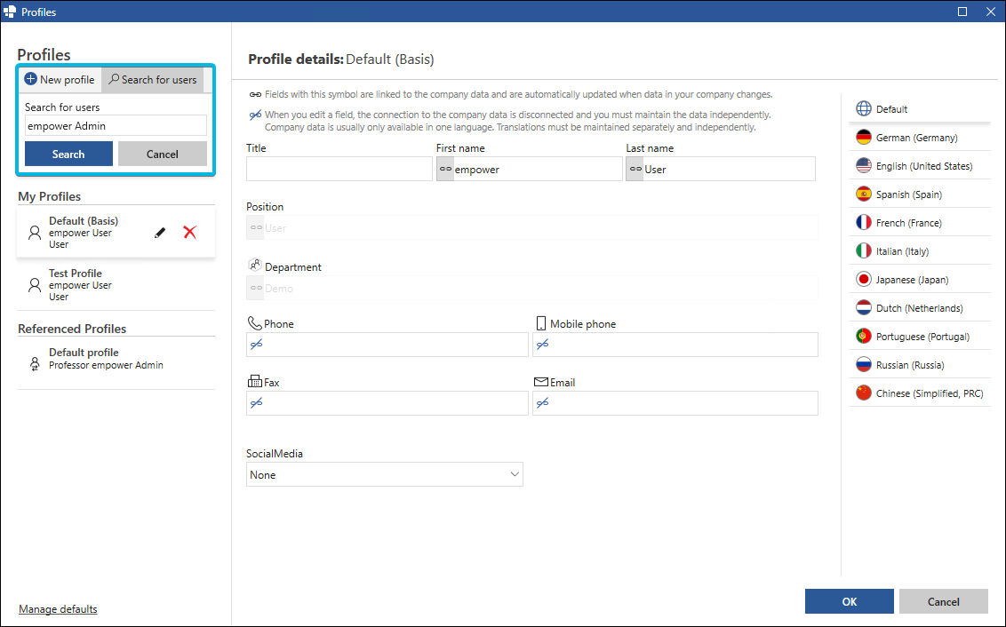 Option Search for users in Profile Management