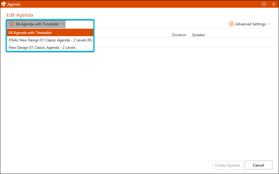 Template Drop-Down Menu (Expanded)