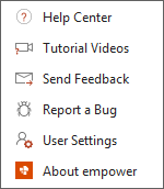 Drop-Down Menu for Button Help and Settings