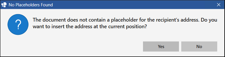 Dialog Box No Placeholders Found