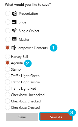 Saving Dialog for Agenda
