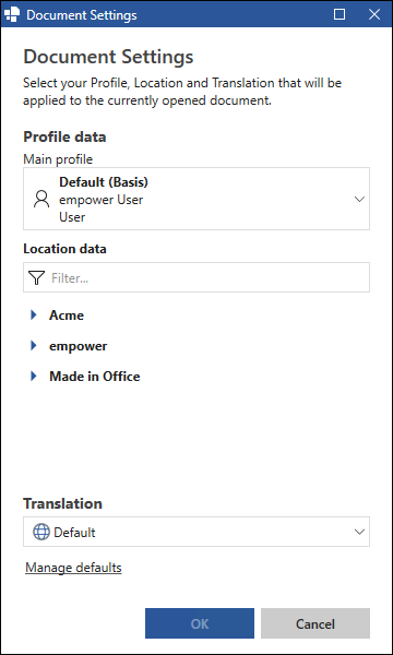 Dialog Box Document Settings