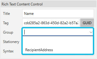 Placeholder Groups Drop-Down Menu