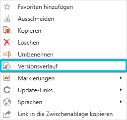 Option Versionsverlauf im Kontextmenü eines Elements