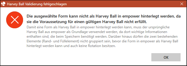 Dialogfenster bei ungültiger Elementauswahl