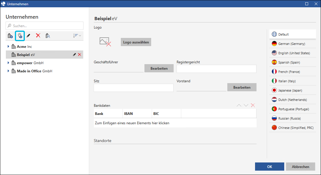 Button Standort anlegen