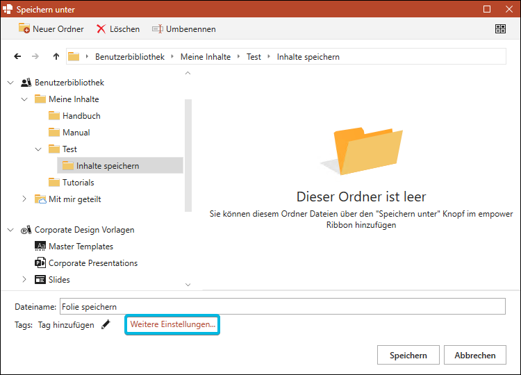 Button Weitere Einstellungen…
