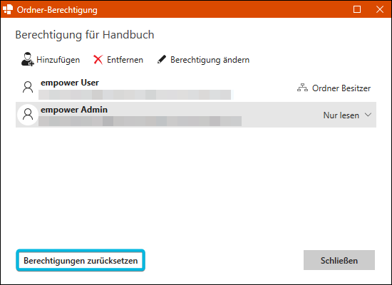 Button Berechtigungen zurücksetzen
