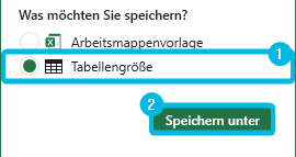 Tabellengröße speichern