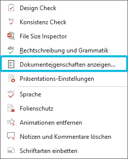 Option Dokumenteigenschaften anzeigen…