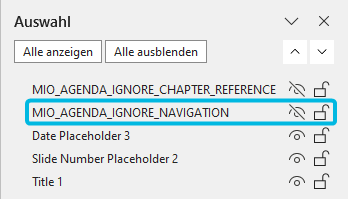 Elementliste – Navigationselement verbergen