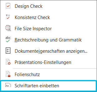 Option Schriftarten einbetten