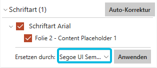 Drop-Down-Menü mit Korrekturoptionen