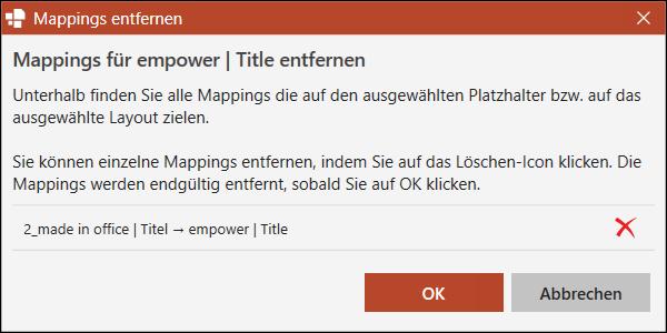 Dialogfenster Mappings entfernen
