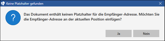 Dialogfenster Keine Platzhalter gefunden