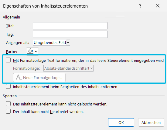 Optionen für Formatvorlagen