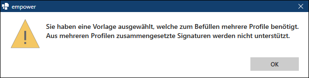 Dialogfenster für Vorlage mit mehreren Profilen