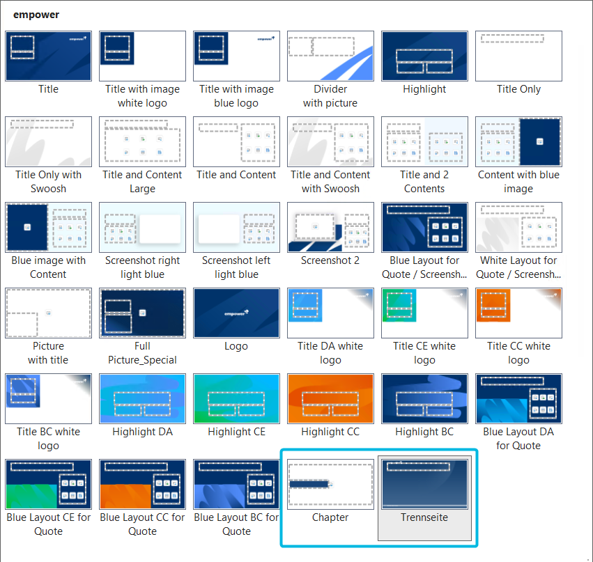 Layout-Auswahl mit ungültigen Layouts
