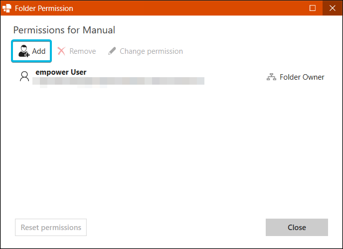 Button Add in Window Folder Permission