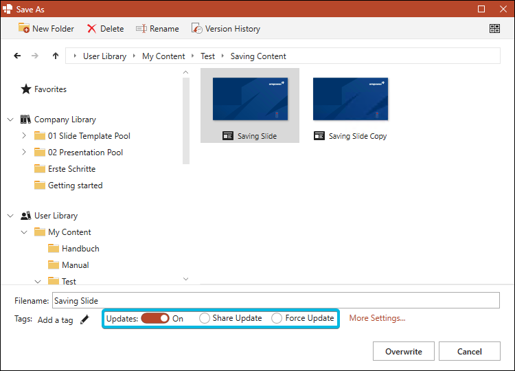 Settings on Save for Root Element