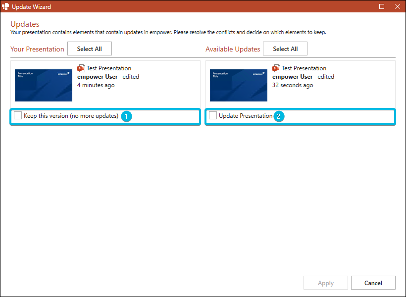 Options in Presentation Mode