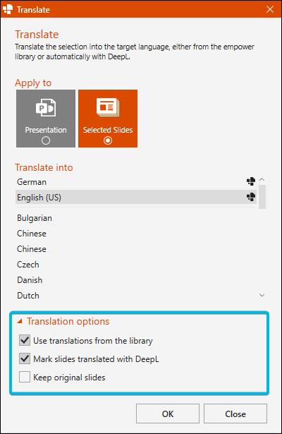 Translation Options