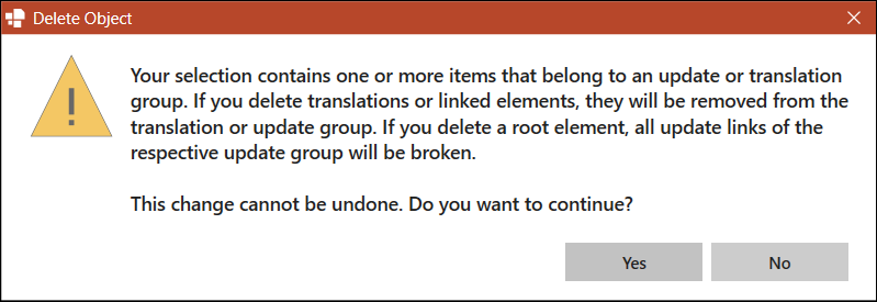 Dialog Box for Update or Translation Group Elements
