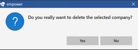 Dialog Box for Company Deletion