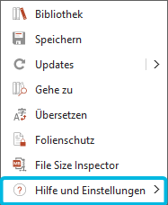 Option Hilfe und Einstellungen