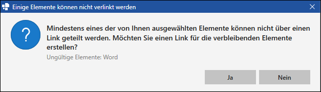 Dialogfenster für ungültige Elemente
