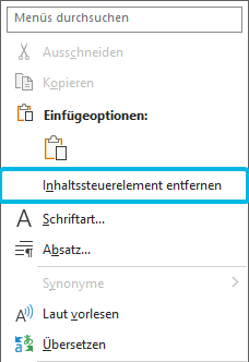 Option Inhaltssteuerelement entfernen