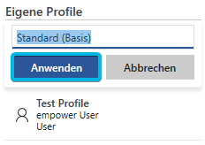 Button Anwenden zur Bestätigung des neuen Profilnamens