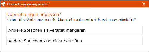 Dialogfenster für geänderte Übersetzungen