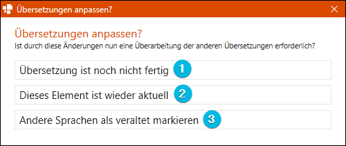 Dialogfenster für geänderte veraltete Übersetzungen