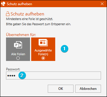 Dialogfenster Schutz aufheben