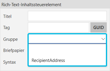 Drop-Down-Menü für Platzhaltergruppen