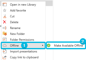 Option Offline and Button Make Available Offline