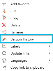 Option Version History in Element Context Menu