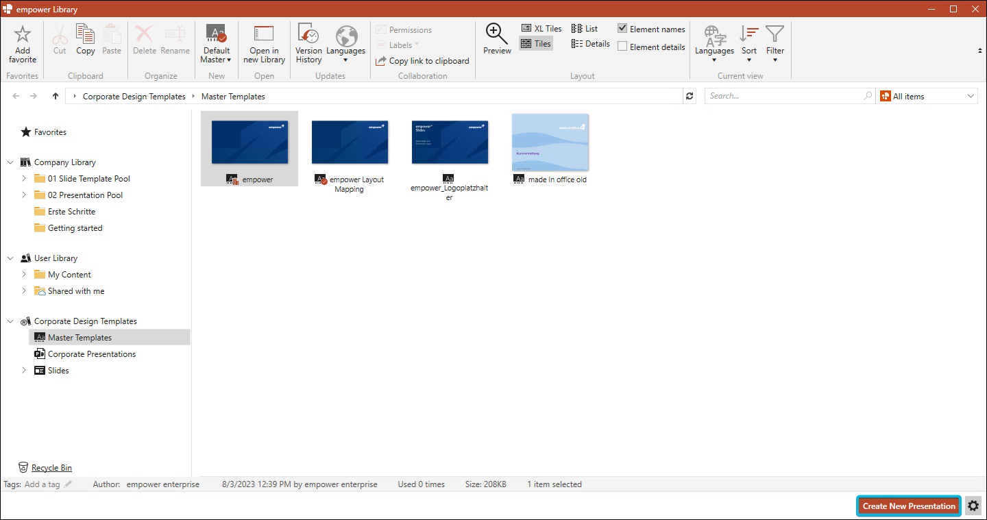 Button Create New Presentation
