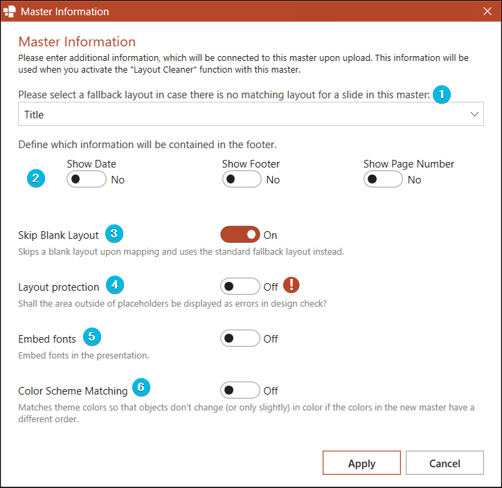 Dialog Box Master Information