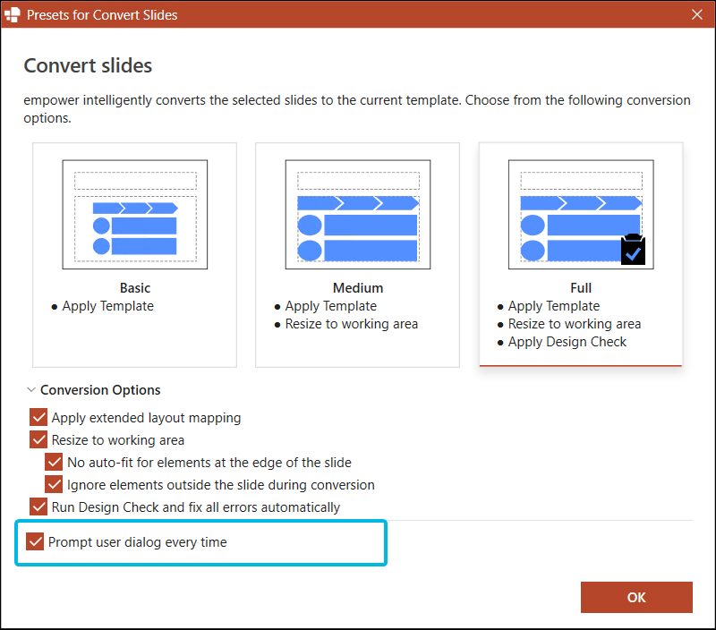 Option Prompt user dialog every time
