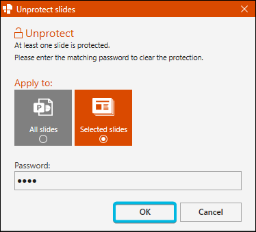 Button OK to Unprotect Slides