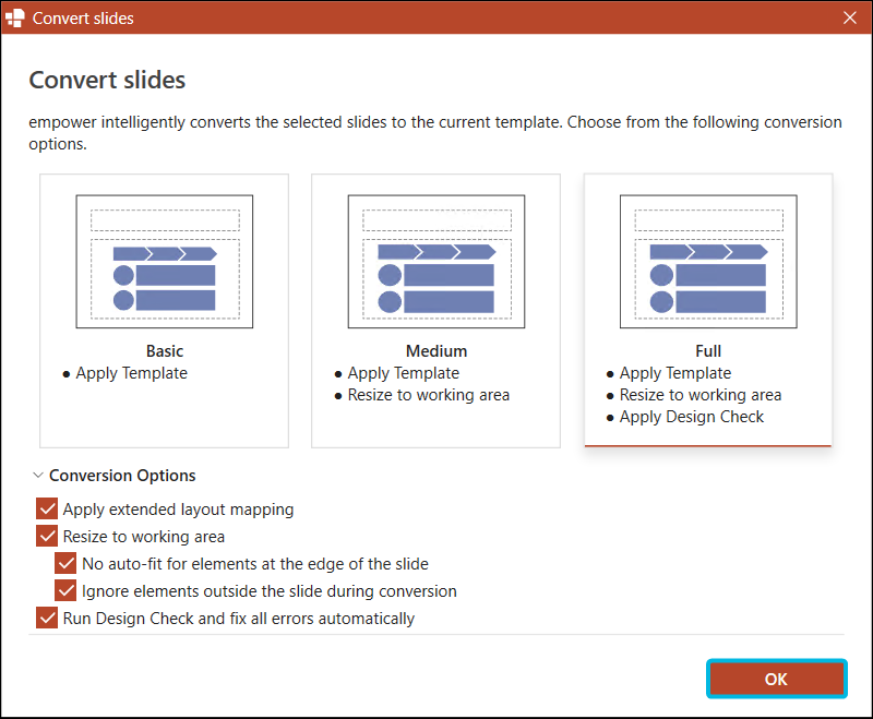 Button OK for Conversion Settings