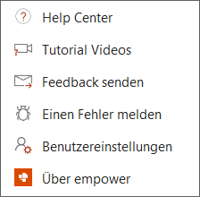 Drop-Down-Menü Button Hilfe und Einstellungen