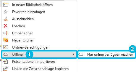 Option Offline und Button Nur online verfügbar machen