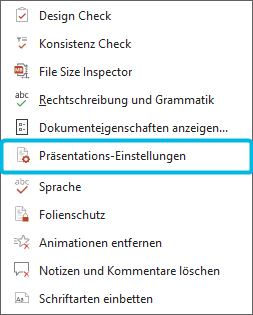 Option Präsentations-Einstellungen