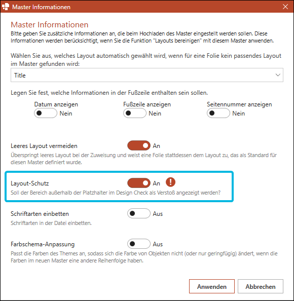Layout-Schutz für Master aktivieren
