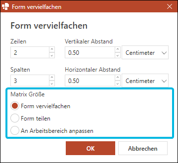 Optionen zum Vervielfachen von Formen