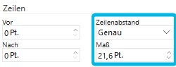 Drop-Down-Menü für Zeilenabstand und Eingabefeld Maß